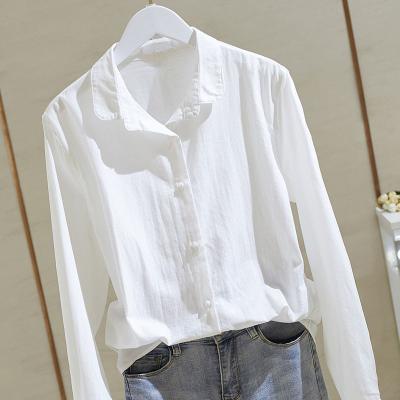 China Simple base anti-pilling long sleeve turn-down collar lapel shirt was loose slim white solid color blouses shirts women for sale