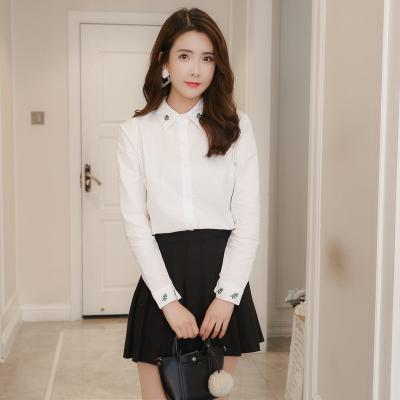 China Spring and Autumn Elegant Embroidered Women's Anti-pilling Full Shirt Slim White Top Shirt Office Korean Fashion Long Sleeve Blusas for sale