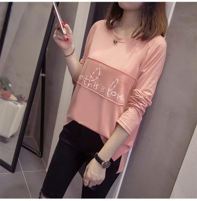 China Wholesale Anti-wrinkle Summer Can Be Printing Large Size Loose Round Neck Ladies Long Sleeve Customized T-shirt for sale