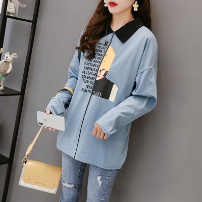 China New Large Size Anti-wrinkle Casual Loose Blouse Women's Printed Women's Long Sleeve T-shirt for sale