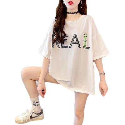 China Anti-wrinkle summer wholesale can be customized graphic printing loose movement plus size ladies short sleeve T-shirt for sale