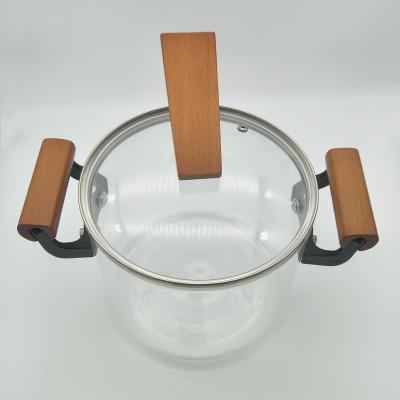 China Wholesale Top Sales Sustainable Cookware Borosilicate Glass Cooker Pot With Bamboo Handle Lid for sale