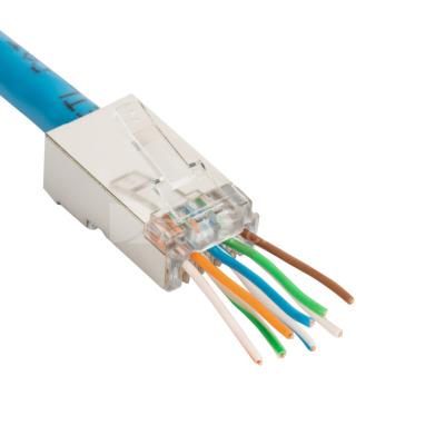 China Network Cable Made In Taiwan Shielded Internal Cat6A STP Pass-Through RJ45 Ground Connector for sale