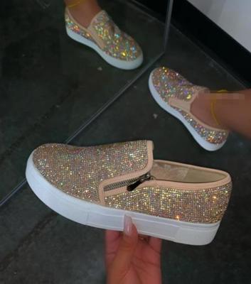 China Other Loafers 2021 Slip On Sequin Bling Casual Shoes Zipper Diamond Crescent Loafers Outdoor Drop Women Sneaker Glitter Shoes for sale