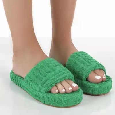 China Wholesale Casual Comfortable Slippers Women Sandals Juicy Fluffy Slippers House Style Terry Cloth Slippers Shoes Lit for sale