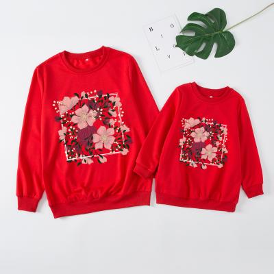 China 2021 Winter Tablet Printed Mommy And Me Matching Women's Girls' Sweatshirt Family Clothing Sweater for sale