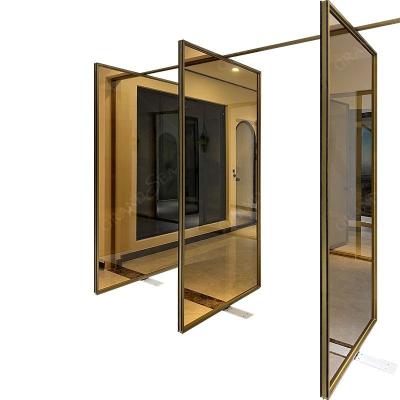 China Modern luxury windproof metal frame Grandsea pivot gold glass door for villa residential triple glass pivot door for sale