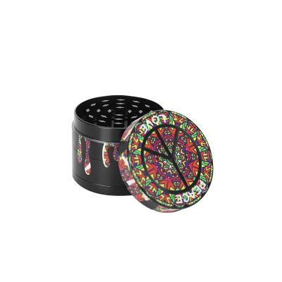 China Zinc Tobacco Grinder 4 Layers With Colorful Printing Custom LOGO 40Mm Mini Herb Grinders Black Design 4 Layers Waterdrop Coating With Sharp Teeth Scraper Wholesale for sale