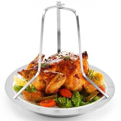 China Easily Cleaned Stainless Steel Grilled Can Beer Chicken Pan Roaster Vertical Holder Bbq Roasting Rack Grill Rack for sale