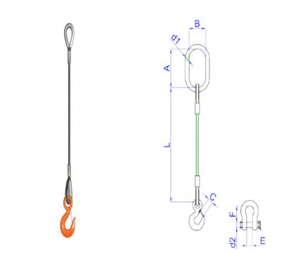 Chine élingue équipée de câble métallique de 20mm, élingues de levage de câble en acier simple de jambe à vendre