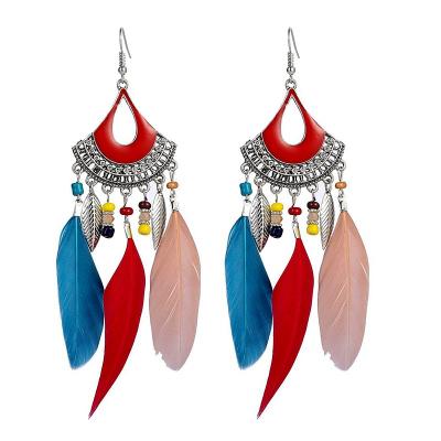 China Retro Bohemian Stain Factory Feather Earrings Tassel Helix-shaped Elegant Palace Creative Classic Wholesale FASHIONABLE Temperament for sale