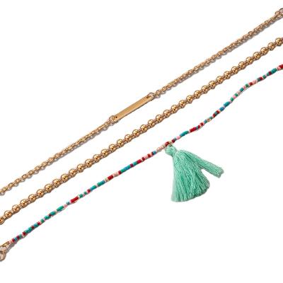 China 2022ins Popular Simple Lightweight Environmentally Friendly Luxury Jewelry Beaded Rice Beads Tassel Color Anklet Chain Three-Piece Set Ethnic Style Anklet for sale