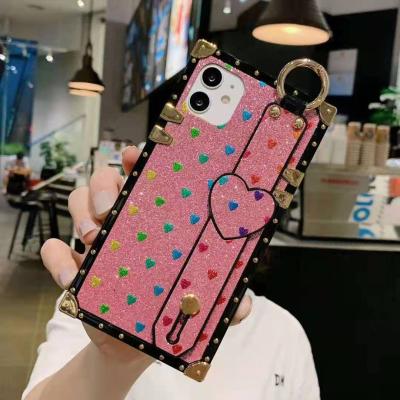 China Shockproof Drop Shipping Square Luxury Silicone Heart Love Rainbow Glitter Soft Phone Case For iPhone 12 Case for sale