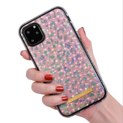 China Unique Bling Leather Case Color Diamond Frame Glitter Back Phone Case Luxury Bling Cover For iPhone 11 Pro Max for sale