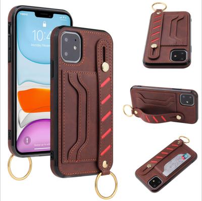 China Twill Unique Wrist Strap Invisible Bracket For Card Slot TPU+PC Phone Case Cover For iPhone 11 Max Pro for sale