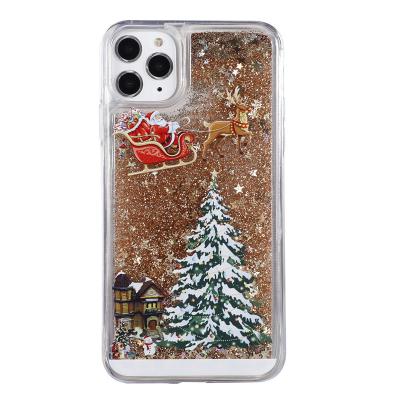 China Unique Quicksand Christmas Reindeer Tree Soft Bling Santa Claus Phone Case Cover For iPhone 11 Case for sale