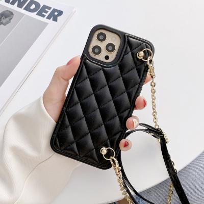 China 2021 New Creative Anti-fall Diamond Female Pattern Leather Cover Device For iPhone12promax Mobile Phone Case for sale