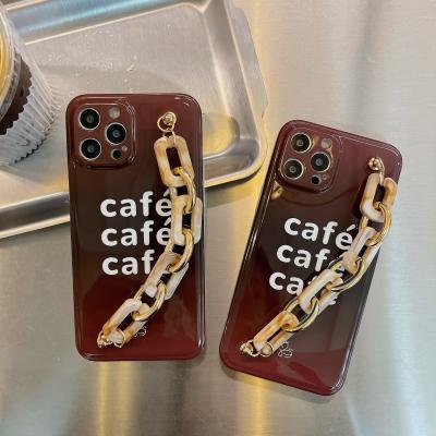 China 2021 new Anti-fall INS striped latte edge cube+straight straight coffee bracelet case for iPhone 12pro max cell phone case for sale