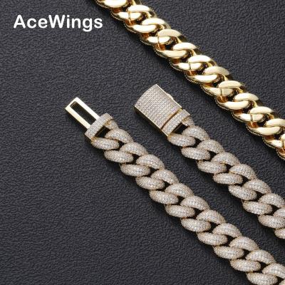 China Hiphop BC021 15mm 5 Row Stone CZ Chain Brass Fork Setting Cuban CZ Chain Necklace Iced Out Bling Bling Jewelry for sale