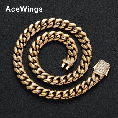 China BC035 12mm Hiphop Zircon Link Chain Necklace Hip Hop Bling Jewelry CZ Brass Setting Cuban Chain Iced Out for sale