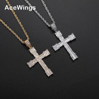 China Hiphop Cross Arrangement CN370 Brass CZ Hip Hop Necklace Bling Bling Iced Out Jewelry for sale