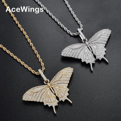 China Hiphop Brass Cubic Zircon Butterfly Women Hip Hop Necklace Party Jewelry Gift CN179 Men's Pendant Necklace Men for sale