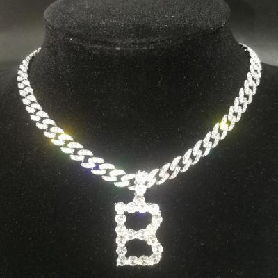 China Hiphop CN234+Because003 Bling Bling 8MM CZ Brass Cuban Chain With Letter Pendants Women Necklace for sale