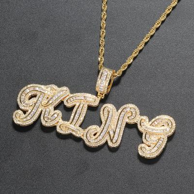 China Hiphop CP27 Bling Bling Customize Arrangement Brass Fork Pendant With Zircon Necklace Hip Hop Jewelry for sale