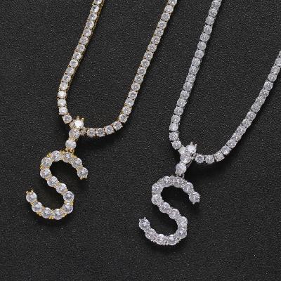 China A-Z wholesale big size Hiphop CN234 26 letters dangle with iced out 4mm CZ tennis chain necklace bling bling for sale