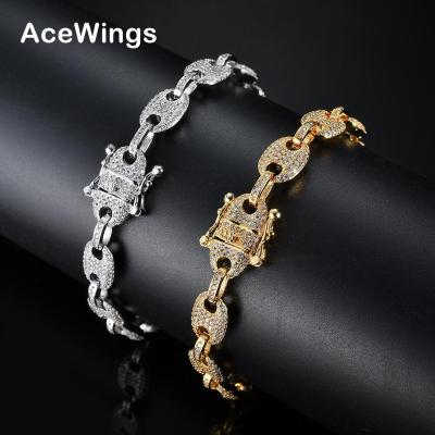 China Hiphop Outlet Zirconia Bracelet Bling Chain Bracelet Jewelry Brass Iced Out CZ Cuban Chain Hop BB102 9mm 7inch 8inch for sale