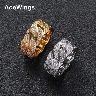 China R018 Hiphop Men's Cuban Ring Brass Gold Silver Color Cubic Zircon Iced Out RING Fashion Hip Hop Jewelry for sale