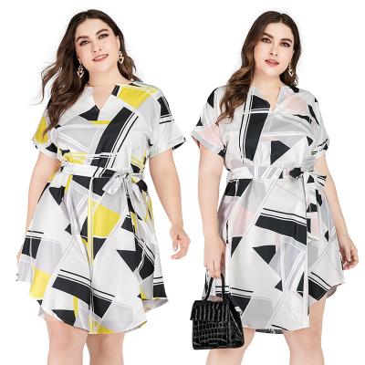 China Mini Shirt Dresses Plus Size Women Casual Summer Beach Style Party Print V-Neckline Short Elegant Dress Anti-Static Sleeve for sale