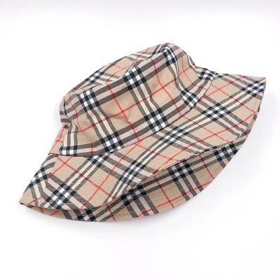 China Custom Luxury Dishonest Character Spring And Autumn Stripe Khaki Checkerboard Bucket Hat for sale