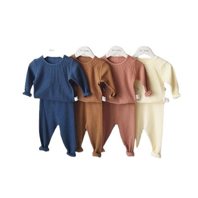 China Newborn Infant Ribbed Anti Shrink Bars Infant Solid Clothes Sets Long Sleeve Jumpsuits Baby 2pcs Romper Panty Baby Clothes Sets for sale