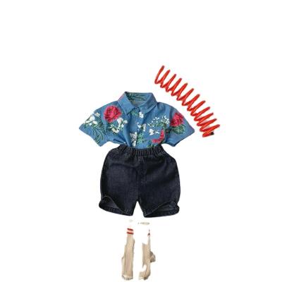 China Boutique baby anti-shrink clothes set baby summer denim cotton shorts and simple shorts outfit baby clothing sets for sale