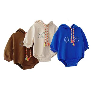 China Full Sleeve Fashion Autumn Baby Hooded Smiley Sweater Romper Baby Jumpsuit Romper 3683 for sale