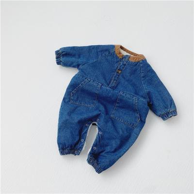 China Cozy Baby Clothes Wholesale Newborn Baby Clothes Full Button Denim Cotton Baby Romper Infant Sleepsuit Infant Onesie Baby Romper for sale