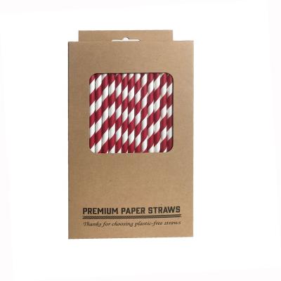 China ECO Striped Red and White Brown Kraft Paper Straw Bulk Box Packaging Compost Pajitas Papel du SR 200 Disposable Wholesale Account Promotion for sale