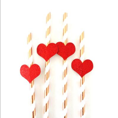 China SR 100pcs Minimalist Valentines Striped Dot Heart Paper Straws Decorative Holiday Straws For Valentine's Day Wedding Party for sale