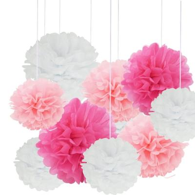 China SR 12in 10in Tissue Paper Tissue Paper Poms Pink Ball Wedding Party Hanging Tissue Paper Pompom 24pcs White Paper Decoration Flower Craft Kit 8in for sale