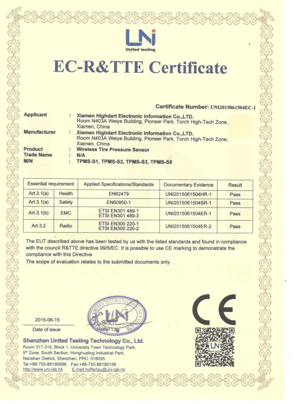 EC-R&TTE Certificate - Xiamen Highdart Electronic Information Co.,Ltd.