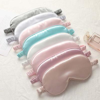 China Anti-Wrinkle Customize Sleep Silk Eye Mask Strap Double Layer Eye Cover Satin Soft Travel Elastic Sleep Eyemask for sale