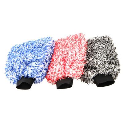 China Dirt Resistant Long Hair Colorful Coral Glove For Car Wash Microfiber Glove For Car Cleaning for sale