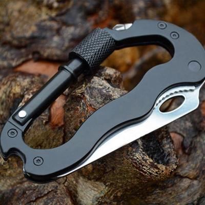 China Aluminum 5 in 1 Carabiner Buckle Tool Multifunction Folding Outdoor Camping Hiking Hiking Multi Tool Gear Knife Mountaineering Tool for sale