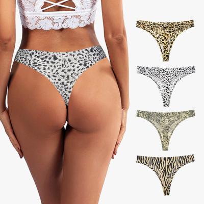 China Women's underwear quick-dry leopard print briefs women panties high quality silk thongs wholesale ice silk QUICK DRY for sale