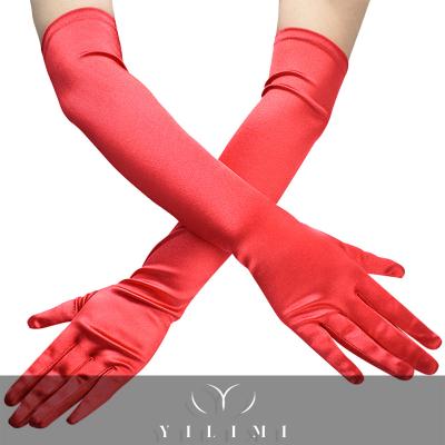 China YILIMI Plain Satin Mid Length Nylon Gloves Wedding Retro Tag Gloves PROM Party Club Gloves for sale