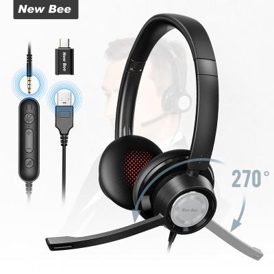 China 20-20KHz New Bee H362 Premium Wired Stereo Earbud Call Center Headsets Gaming Head Set Usb Headset With Microphone Noise Cancellation for sale