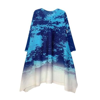 China Floral Print Women's Sleeveless Casual Crew Neck Pleated Lantern Miyake Style Digital Dresses Anti-Static Stretch Dress for sale