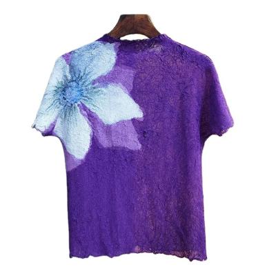 China 2023 summer QUICK DRY ladies blouses miyake high end short sleeve top digital printed t-skirt for women for sale