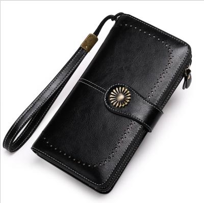 China Cheap Genuine Leather Large Capacity Purse Genuine Leather Card Holder For Women RFID Blocking Purse With Card Slots Lady Purse for sale